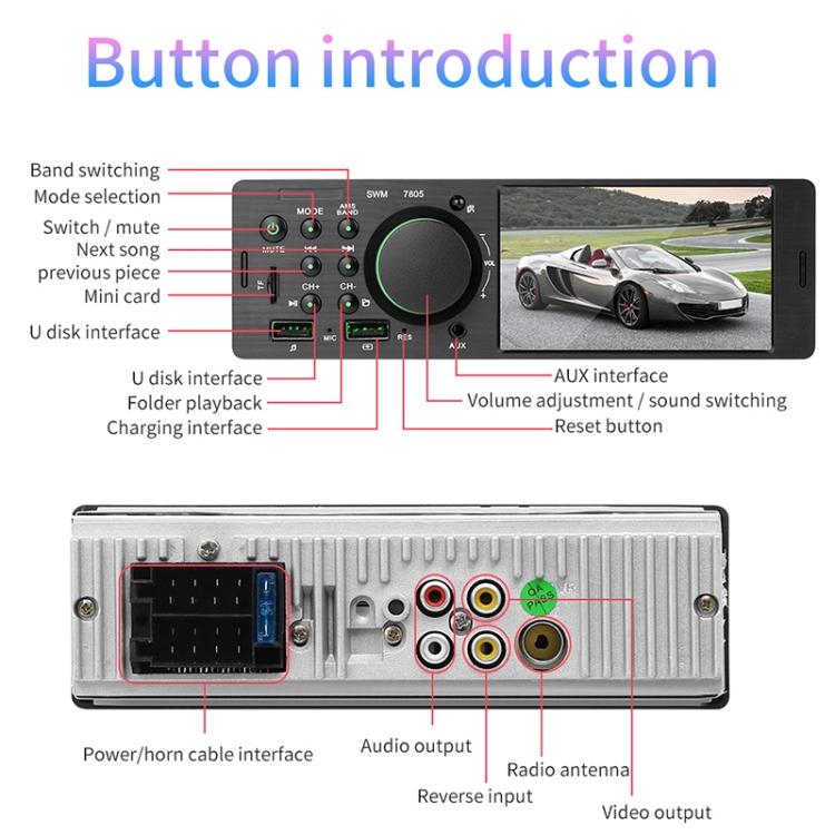 7805 Ricevitore autoradio universale da 4,1 pollici Lettore MP5, supporto FM, Bluetooth e scheda TF con telecomando, 7805