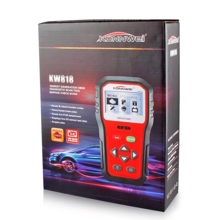 KONNWEI KW818 EOBD/OBDII Strumenti di scansione diagnostica automatica per auto Scanner per lettore di codici CAN (solo per auto a benzina 12V), KW818