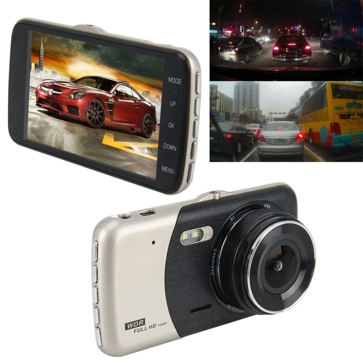Registrazione video HD da 4 pollici Registratore per auto con display HD con fotocamera F2.0 separata, grandangolo da 12 MP 170 gradi/registrazione in loop con vista posteriore/registrazione con sensore G/WDR Full HD/fotocamera anteriore 1080P/fotocame...