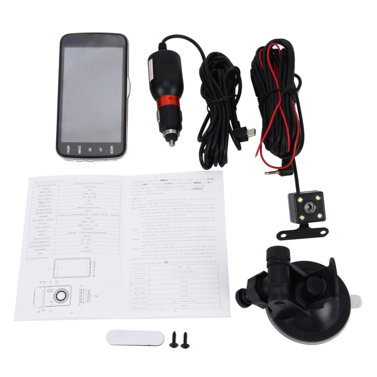 Registrazione video HD da 4 pollici Registratore per auto con display HD con fotocamera F2.0 separata, grandangolo da 12 MP 170 gradi/registrazione in loop con vista posteriore/registrazione con sensore G/WDR Full HD/fotocamera anteriore 1080P/fotocame...