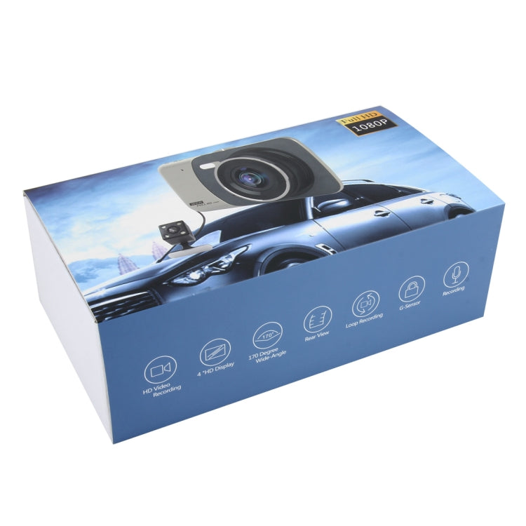 Registrazione video HD da 4 pollici Registratore per auto con display HD con fotocamera F2.0 separata, grandangolo da 12 MP 170 gradi/registrazione in loop con vista posteriore/registrazione con sensore G/WDR Full HD/fotocamera anteriore 1080P/fotocame...