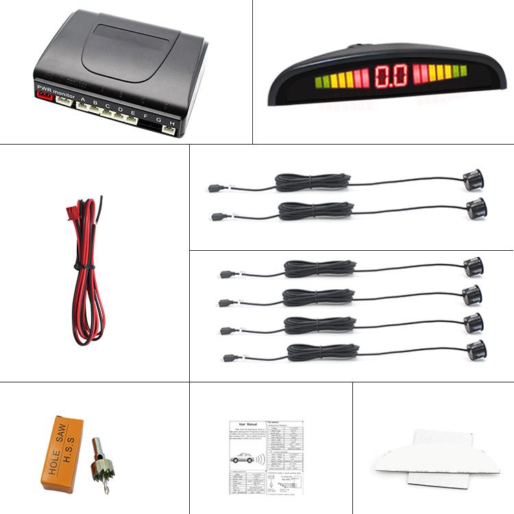 PZ-300-6 Cicalino di retromarcia per auto e sensori LED Sistema di assistenza per allarme di parcheggio con 6 radar posteriori, with 6 Rear Radar