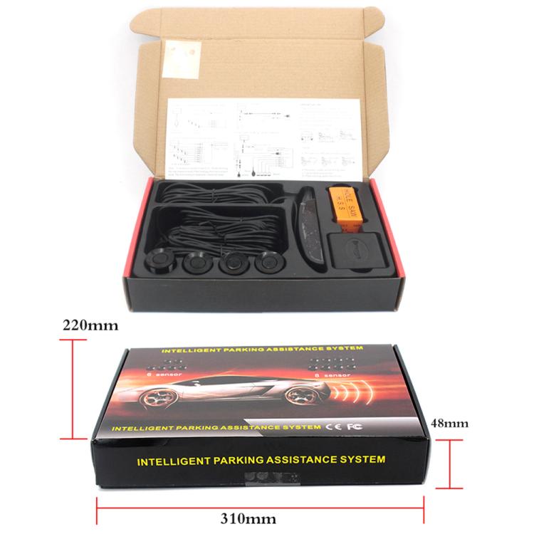 PZ-300-6 Cicalino di retromarcia per auto e sensori LED Sistema di assistenza per allarme di parcheggio con 6 radar posteriori, with 6 Rear Radar