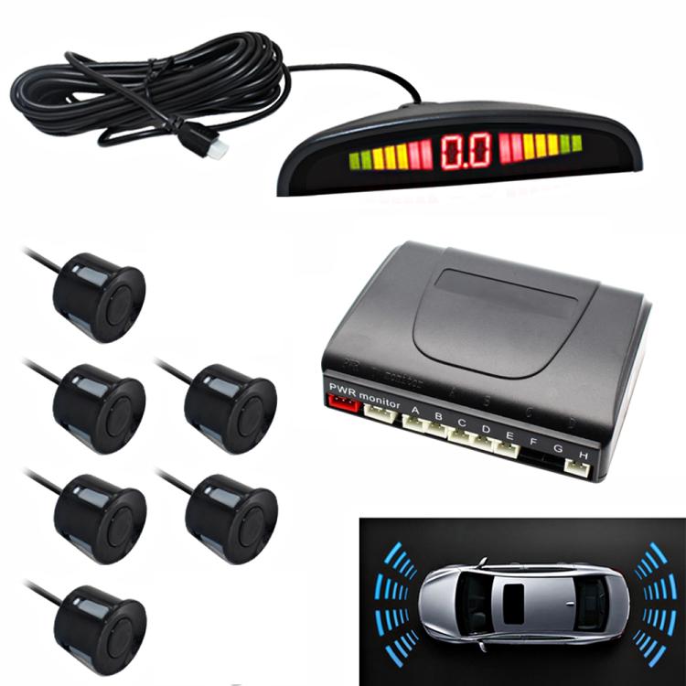 PZ-300-6 Cicalino di retromarcia per auto e sensori LED Sistema di assistenza per allarme di parcheggio con 6 radar posteriori, with 6 Rear Radar