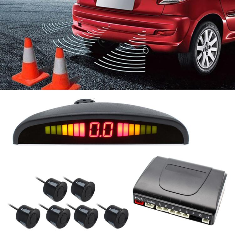 PZ-300-6 Cicalino di retromarcia per auto e sensori LED Sistema di assistenza per allarme di parcheggio con 6 radar posteriori, with 6 Rear Radar