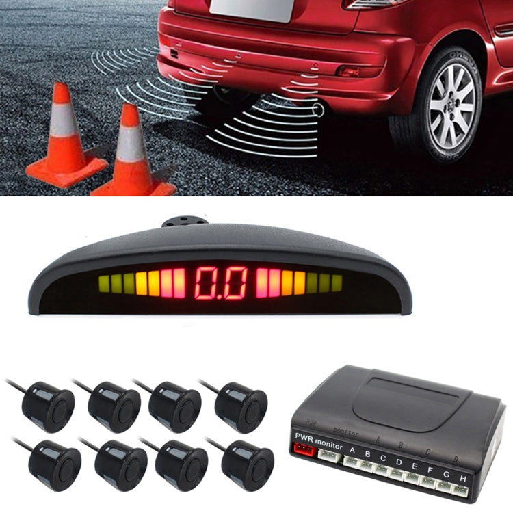PZ-300-8 Sistema di assistenza per allarme di parcheggio per monitor LED con cicalino di retromarcia per parcheggio con sensori anteriori 4 * 7 m e sensori posteriori 4 * 2,5 m, with 4 Front Sensors and 4 Rear Sensors