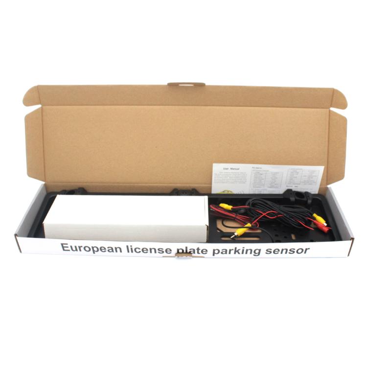 PZ600-L Europa Telaio targa auto Telecamera posteriore Sistema di parcheggio visivo per retrovisione con 2 rilevatori radar di retromarcia, with 2 Reversing Radar Detector