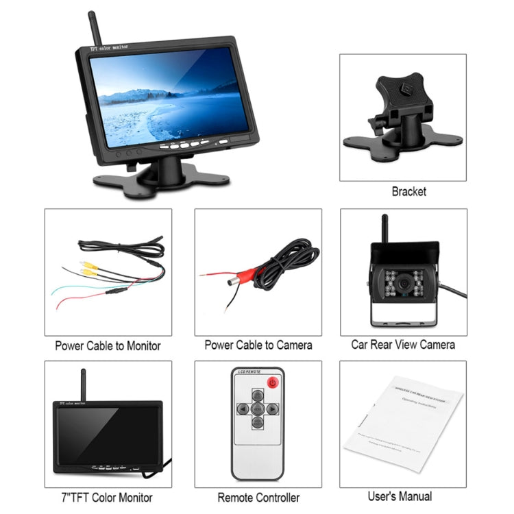 PZ607-W Telecamera di backup e monitor per veicoli senza fili per camion Telecamera posteriore per visione notturna a infrarossi con monitor HD da 7 pollici per rimorchio camper, PZ607-W