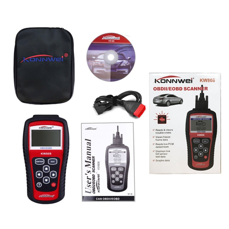 KONNWEI KW808 EOBD/OBDII Strumenti di scansione diagnostica automatica per auto Lettore di codici CAN Scanner Strumento di scansione adattatore per scansione automatica (può rilevare solo auto a benzina 12V), KW808