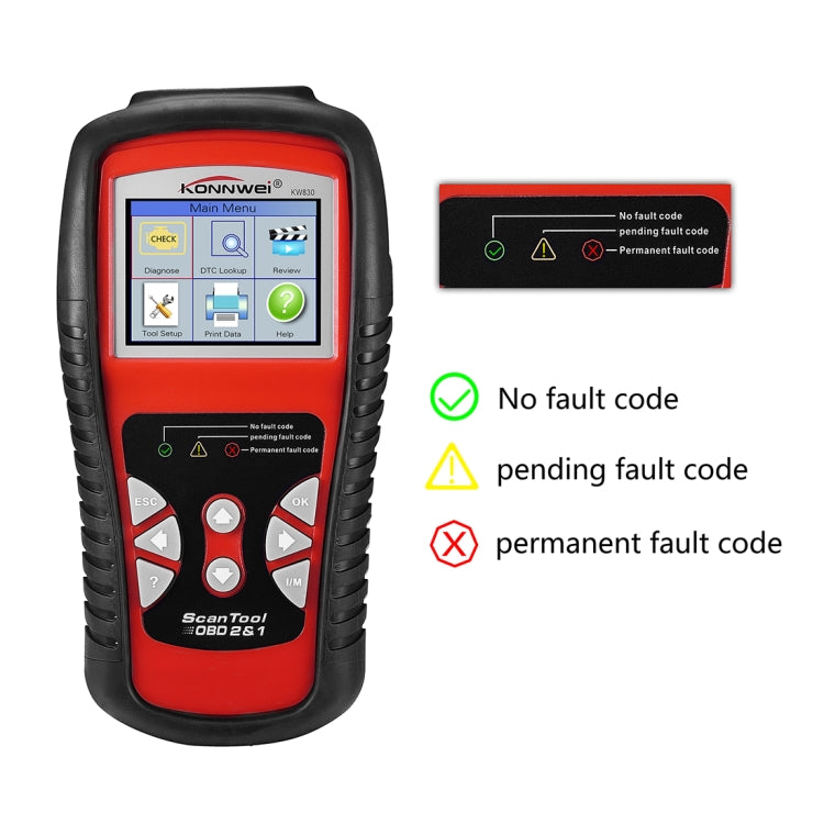 KONNWEI KW830 OBDII / CAN Strumenti di scansione diagnostica automatica per auto Lo strumento di scansione dell'adattatore per scansione automatica supporta 8 lingue e 6 protocolli (può anche rilevare batteria e tensione, rilevare solo auto a benzina 1...