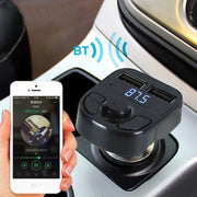 X8 Lettore musicale stereo wireless MP3 per auto Trasmettitore FM completo e frequente Adattatore caricabatteria per auto wireless con doppie porte USB Display digitale Supporto disco U e scheda TF Auricolare wireless per telefono cellulare, X8  3 in 1