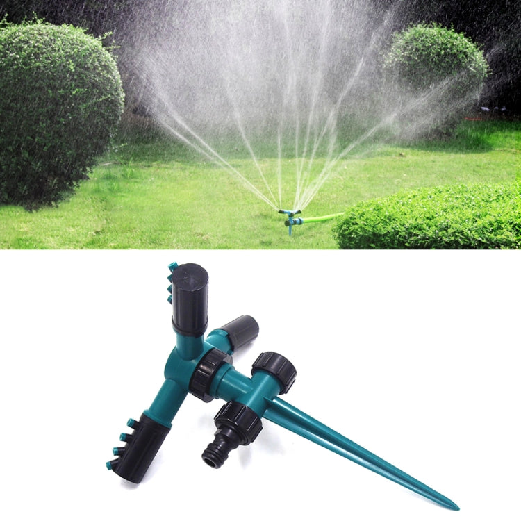 Sistema di irrigazione del prato con irrigatori d'acqua da giardino regolabili rotanti a 360° con 3 spruzzatori a braccio e base a punta, 360 Rotating Water Sprinkler (Blue), 360 Rotating Water Sprinkler (Green)