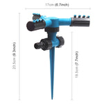 Sistema di irrigazione del prato con irrigatori d'acqua da giardino regolabili rotanti a 360° con 3 spruzzatori a braccio e base a punta, 360 Rotating Water Sprinkler (Blue), 360 Rotating Water Sprinkler (Green)