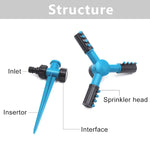 Sistema di irrigazione del prato con irrigatori d'acqua da giardino regolabili rotanti a 360° con 3 spruzzatori a braccio e base a punta, 360 Rotating Water Sprinkler (Blue), 360 Rotating Water Sprinkler (Green)