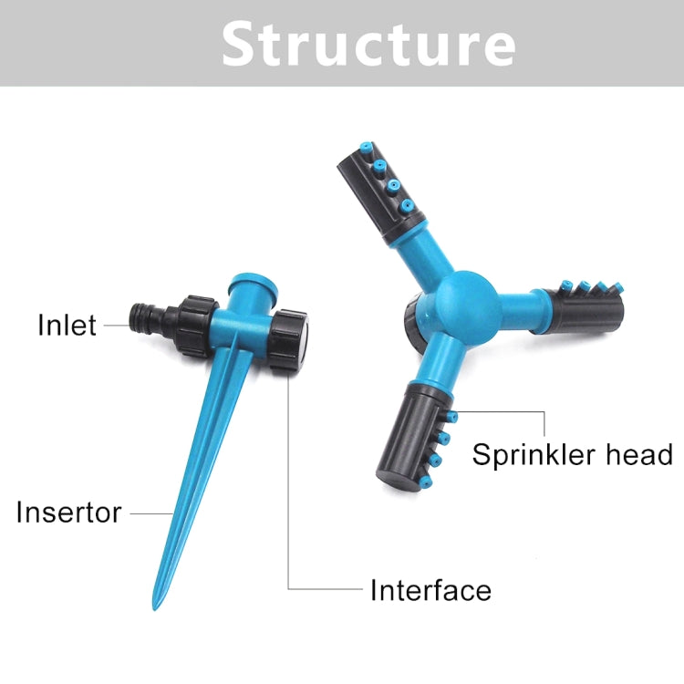 Sistema di irrigazione del prato con irrigatori d'acqua da giardino regolabili rotanti a 360° con 3 spruzzatori a braccio e base a punta, 360 Rotating Water Sprinkler (Blue), 360 Rotating Water Sprinkler (Green)