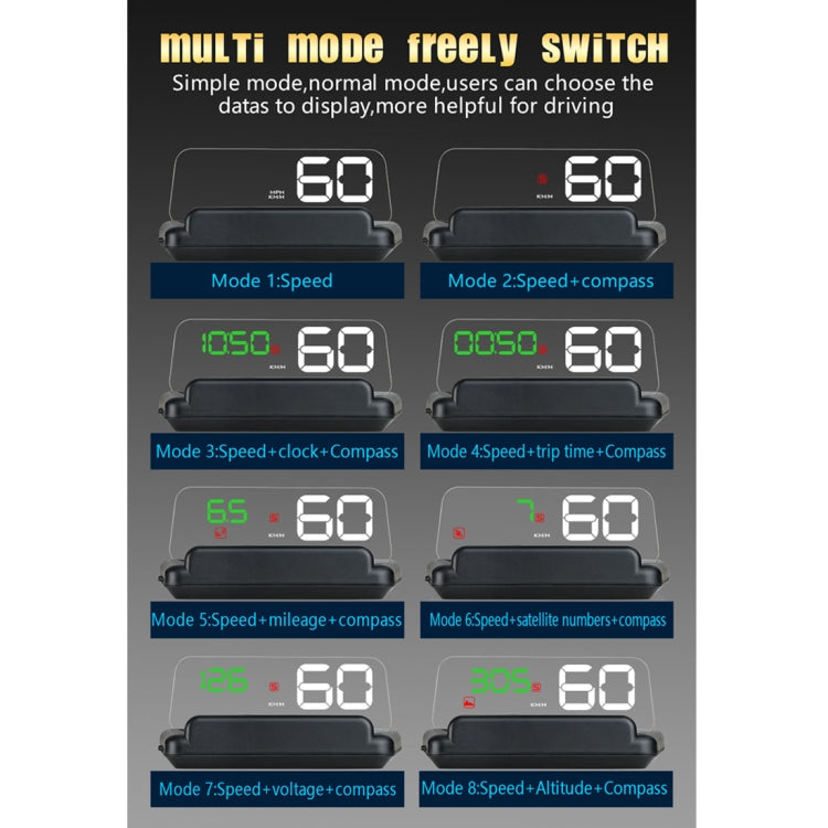 T900 GPS per auto HUD Scheda riflettente virtuale HD Head-up Display, visualizzazione velocità e distanza di guida/tempo, allarme di velocità eccessiva, tensione e bassa tensione, guida a fatica, T900  Green + White, T900 Blue + White, T900  White