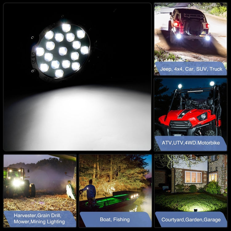 2 pezzi 51W 3500LM 6500K luce bianca 17 LED impermeabili luci da lavoro per barche per auto marine faretti lampadine a LED, 30 gradi regolabili, DC 10-30V, 51W, Spot Light+51W