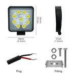Lampadine a LED per faretti da lavoro nautici per barche per auto impermeabili a forma quadrata a luce bianca da 6,7 W, DC 9-30 V, 27W