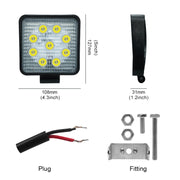 Lampadine a LED per faretti da lavoro nautici per barche per auto impermeabili a forma quadrata a luce bianca da 6,7 W, DC 9-30 V, 27W