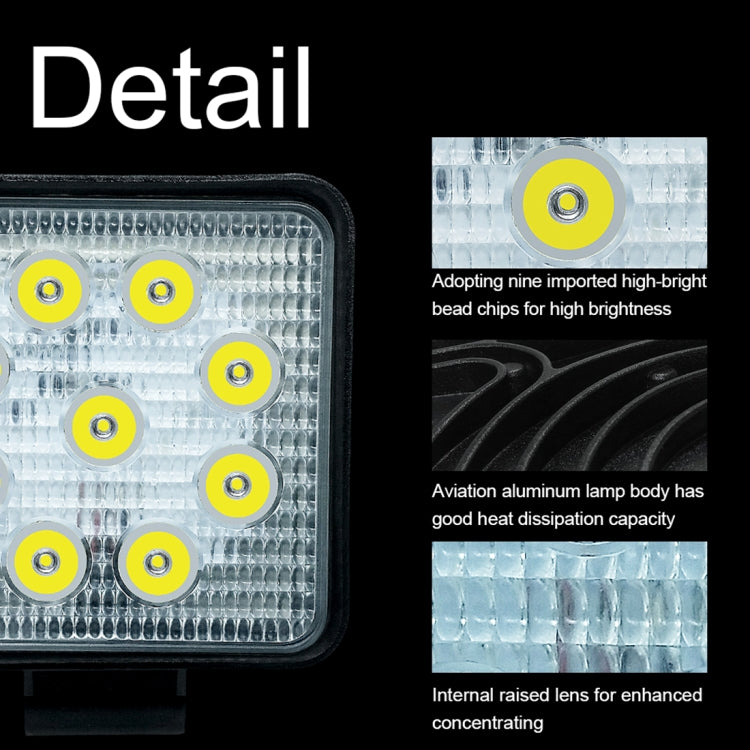 Lampadine a LED per faretti da lavoro nautici per barche per auto impermeabili a forma quadrata a luce bianca da 6,7 W, DC 9-30 V, 27W
