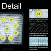Lampadine a LED per faretti da lavoro nautici per barche per auto impermeabili a forma quadrata a luce bianca da 6,7 W, DC 9-30 V, 27W