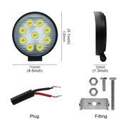 Lampadine a LED per faretti da lavoro marini per barche per auto impermeabili a forma rotonda a luce bianca da 6,7 W, DC 9-30 V, 27W
