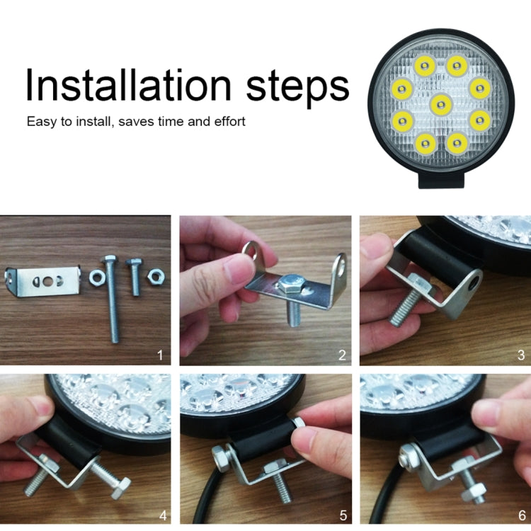 Lampadine a LED per faretti da lavoro marini per barche per auto impermeabili a forma rotonda a luce bianca da 6,7 W, DC 9-30 V, 27W