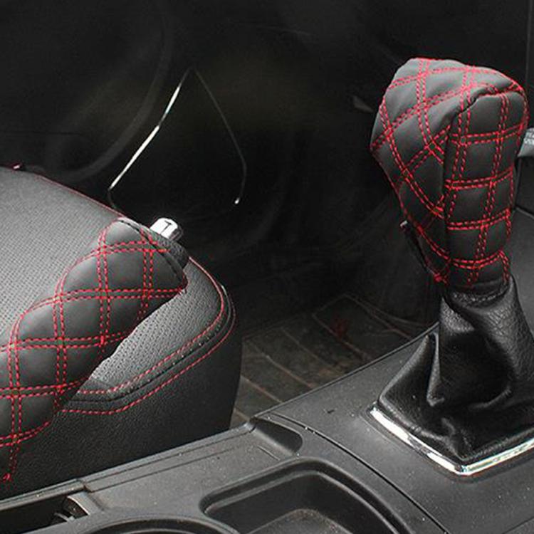 2 pezzi di copertura del freno a mano per auto, pomello del cambio, set di cuscini per leva del cambio, copertura per accessori per auto, decorazione interna, 2 PCS  Red, 2 PCS Red  White