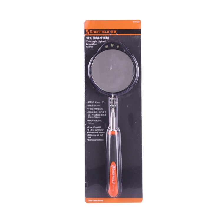 Specchio di ispezione retrattile per telaio auto con 3 luci LED da 5 mm, diametro specchio: 82 mm, lunghezza massima espandibile: 760 mm, Diameter: 82mm, Max Expanding Length: 760mm