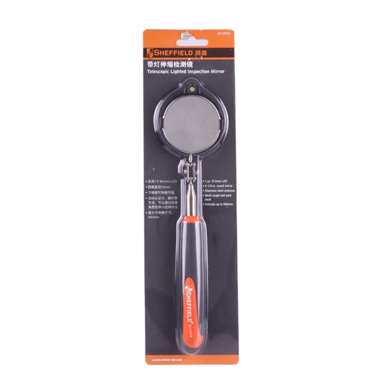 Specchio di ispezione telescopico per telaio auto per veicolo retrattile con 1 luce LED da 5 mm, diametro specchio: 55 mm, lunghezza massima espandibile: 940 mm, Diameter: 55mm, Max Expanding Length: 940mm