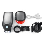 Set di luci per moto/bicicletta a energia solare USB da 2 pezzi 3W 240LM, luce anteriore + luce posteriore, Front Light+Back Light Black, Front Light+Back Light White