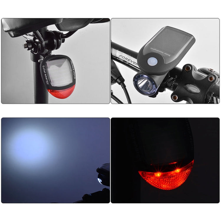 Set di luci per moto/bicicletta a energia solare USB da 2 pezzi 3W 240LM, luce anteriore + luce posteriore, Front Light+Back Light Black, Front Light+Back Light White