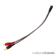 Cablaggio per cavo audio video AV per auto da 1 femmina a 2 maschi in rame, lunghezza cavo: 26 cm, 1 Female to 2 Male (Copper)