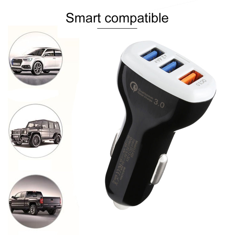 Caricabatteria da auto rapido intelligente LZ-429 QC3.0 2.4A con tre porte USB, LZ-429 Black, LZ-429 White