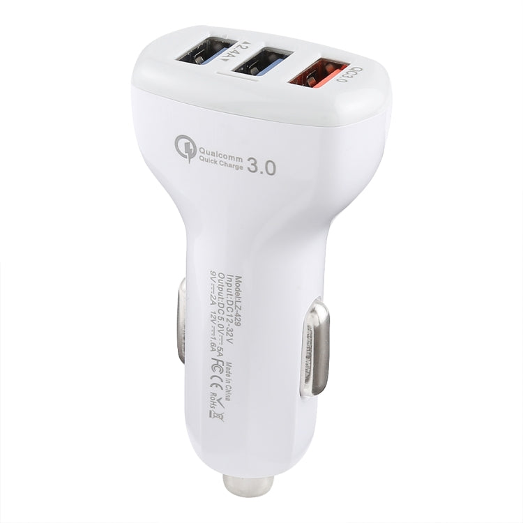Caricabatteria da auto rapido intelligente LZ-429 QC3.0 2.4A con tre porte USB, LZ-429 Black, LZ-429 White