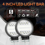 2 pezzi 4 pollici 15W faretto / luce di inondazione luce bianca a forma rotonda impermeabile per auto SUV luci da lavoro faretto lampadine a LED, DC 9-30V, 4 inch 15W Round-Shaped