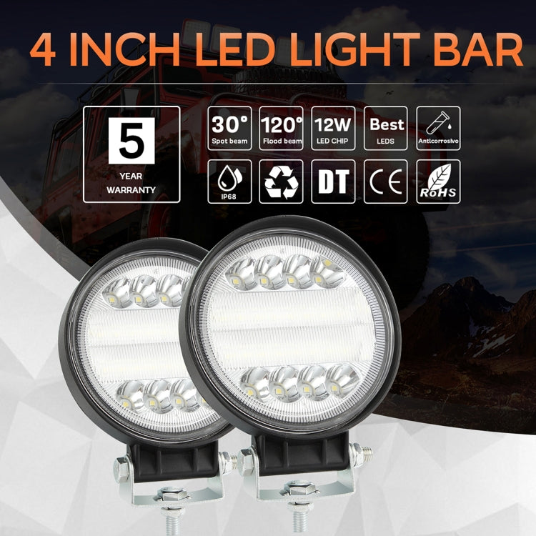 2 pezzi 4 pollici 15W faretto / luce di inondazione luce bianca a forma rotonda impermeabile per auto SUV luci da lavoro faretto lampadine a LED, DC 9-30V, 4 inch 15W Round-Shaped
