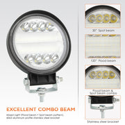 2 pezzi 4 pollici 15W faretto / luce di inondazione luce bianca a forma rotonda impermeabile per auto SUV luci da lavoro faretto lampadine a LED, DC 9-30V, 4 inch 15W Round-Shaped