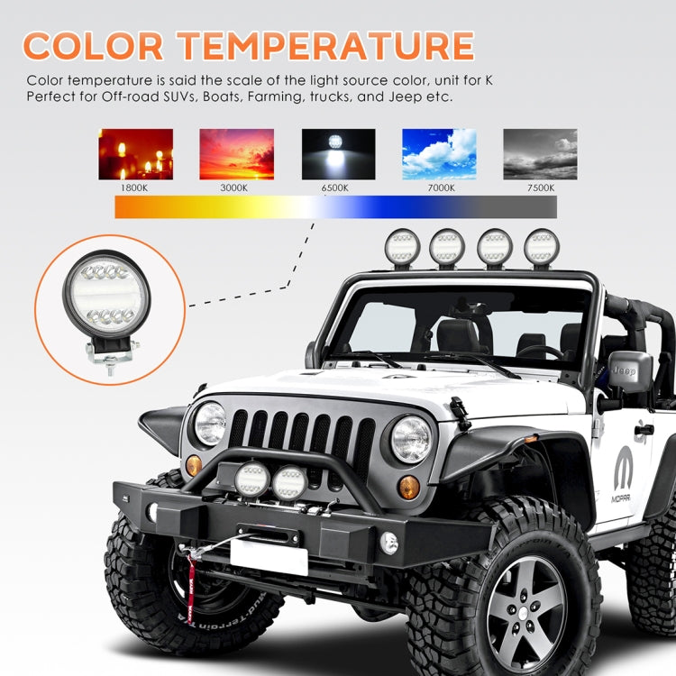 2 pezzi 4 pollici 15W faretto / luce di inondazione luce bianca a forma rotonda impermeabile per auto SUV luci da lavoro faretto lampadine a LED, DC 9-30V, 4 inch 15W Round-Shaped