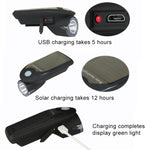 Luce anteriore per motocicletta/bicicletta a energia solare USB da 3W 240LM, Front Light Black, Front Light White