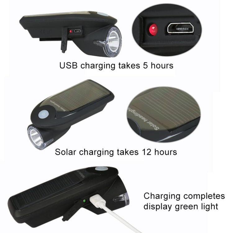 Luce anteriore per motocicletta/bicicletta a energia solare USB da 3W 240LM, Front Light Black, Front Light White