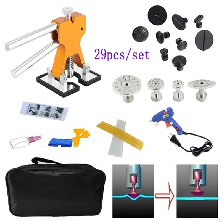29 in 1 Kit di strumenti di riparazione per carrozzeria con linguetta in lega di alluminio, estrattore di colla per sollevatore di ammaccature per auto, con pistola per colla da 20 W, spina americana o europea, 29 in 1