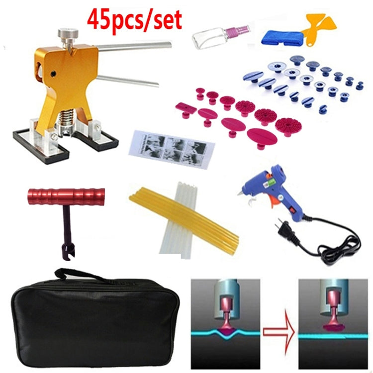 45 in 1 PDR per auto in metallo, estrattore per ammaccature ed estrattore di colla, kit di strumenti per la riparazione di ammaccature senza vernice, con pistola per colla da 20 W, spina americana o europea, 45 in 1