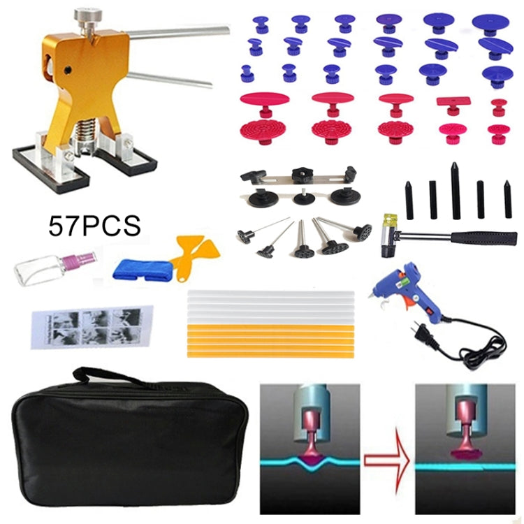 57 in 1 PDR per auto in metallo, estrattore per ammaccature ed estrattore di colla, kit di strumenti per la riparazione di ammaccature senza vernice, rimozione grandine, con pistola per colla da 20 W, spina americana o spina europea, 57 in 1
