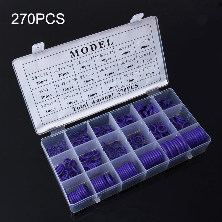 Kit assortimento di 270 pezzi per autoveicoli per autoveicoli, 18 misure, aria condizionata, set di guarnizioni O-Ring HNBR, 270 PCS Green, 270 PCS Purple