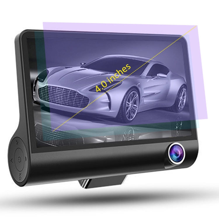 Schermo IPS da 4,0 pollici 5,0 Mega Pixel 170 gradi grandangolare Full HD 1080P 3 canali Video DVR per auto, supporto visione notturna luce di riempimento / retromarcia visiva / scheda TF (32 GB massimo) / sensore G / rilevamento movimento, 170 Degrees