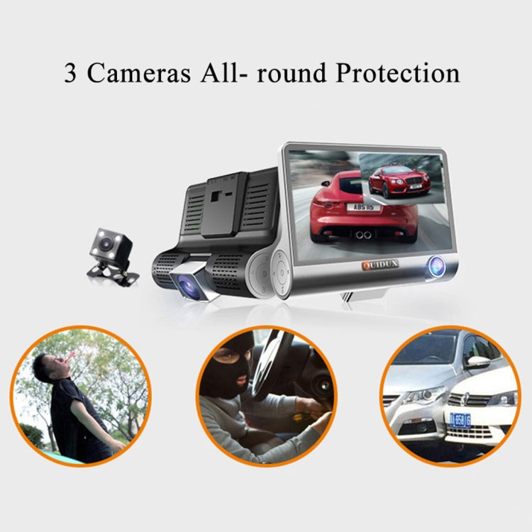 Schermo IPS da 4,0 pollici 5,0 Mega Pixel 170 gradi grandangolare Full HD 1080P 3 canali Video DVR per auto, supporto visione notturna luce di riempimento / retromarcia visiva / scheda TF (32 GB massimo) / sensore G / rilevamento movimento, 170 Degrees