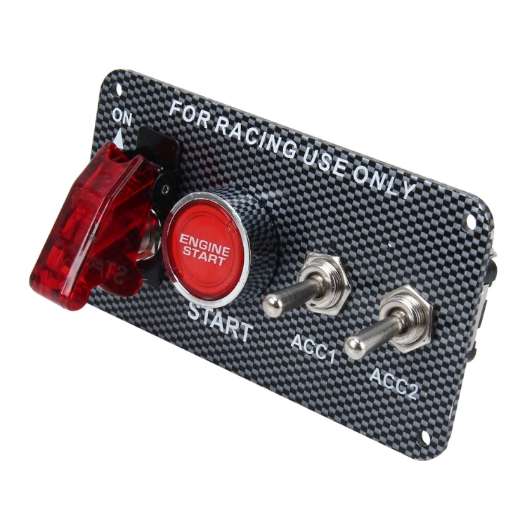 Pannello interruttori di accensione per auto da corsa Pulsante di avviamento avviamento motore LED Interruttore a levetta da corsa Pannello in fibra di carbonio 12V Interruttore di accensione automatica multifunzione per auto da corsa, 12V