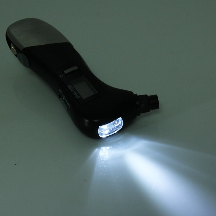 Martello di sicurezza multifunzione con manometro digitale 9 in 1 con coltellino svizzero stile, torcia elettrica e luce di sicurezza rossa, kit di attrezzi da esterno, 9 in 1