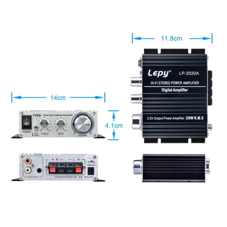 LP-2020A Amplificatore audio HIFI per auto/casa, supporto MP3, presa UK con alimentatore 3A, UK Plug